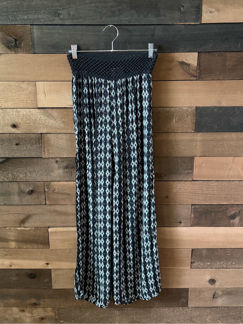 About A Girl Black White Boho Palazzo Pants Wide Leg Festival Pants